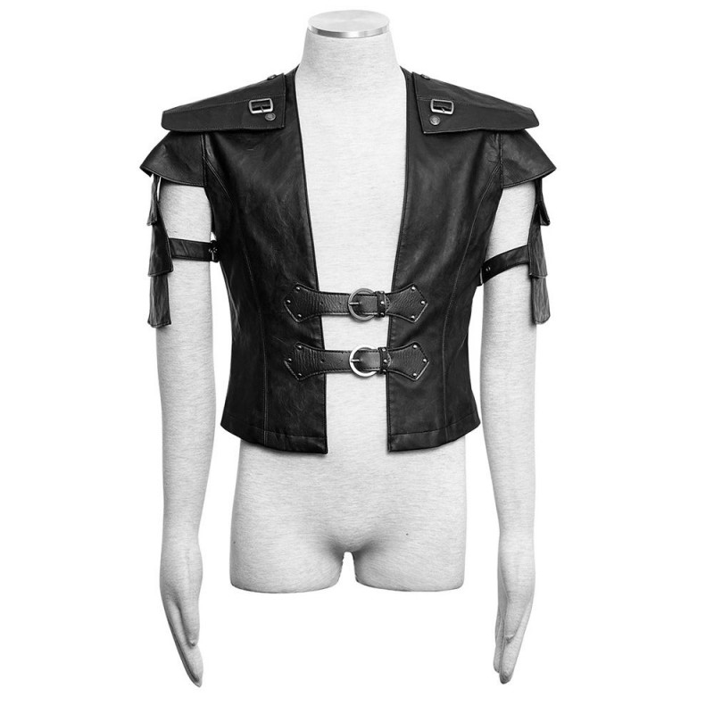 Men Black Leather Armour Vampire Vest With Straps Armour 